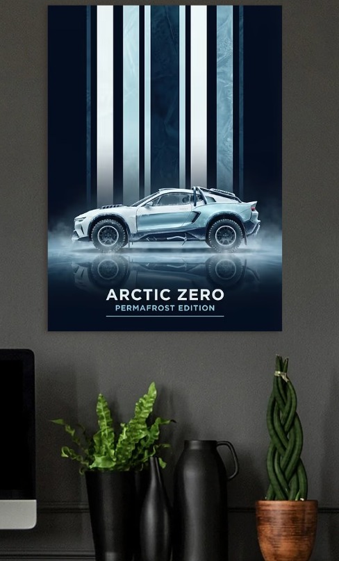Arctic Zero Permafrost Car — metal poster wall art by Lineer