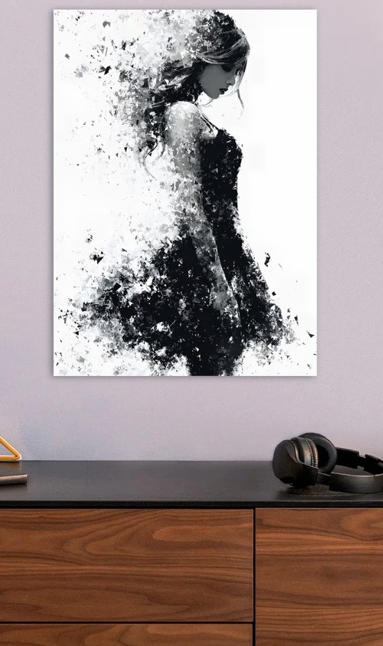 Abstract Woman in Black Dress — metal poster wall art by Lineer
