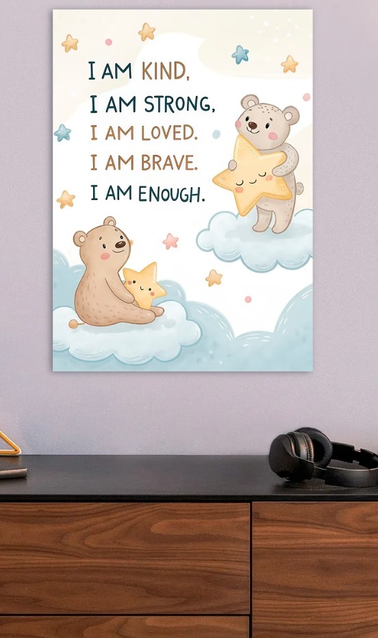 Affirmations with Bears and Stars — metal poster wall art by Lineer