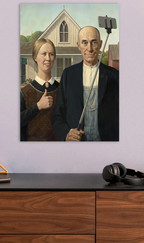American Gothic Selfie — metal poster wall art by Lineer