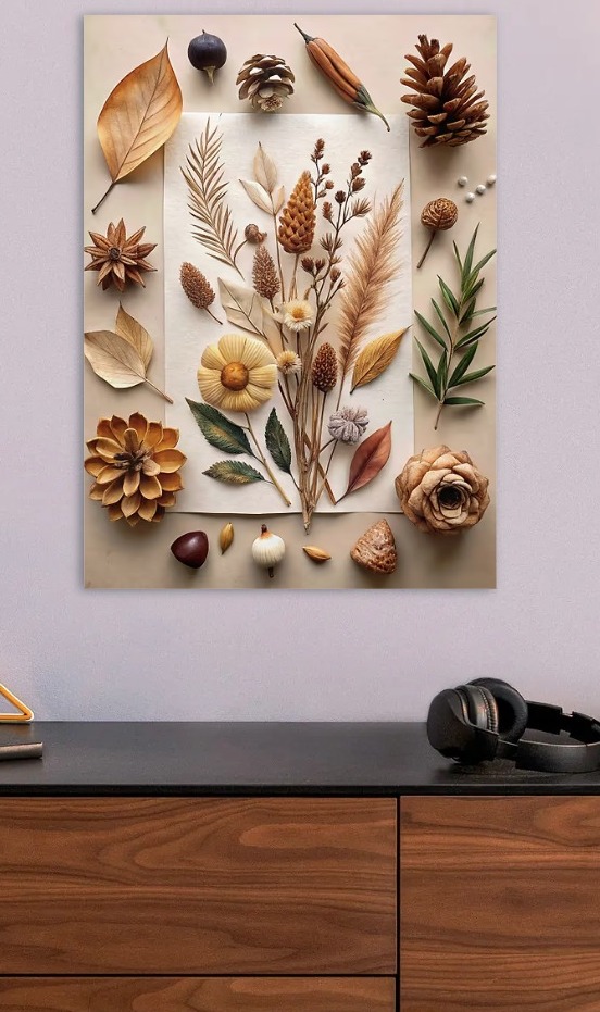 Autumnal Still Life with Dried Elements — metal poster wall art by Lineer