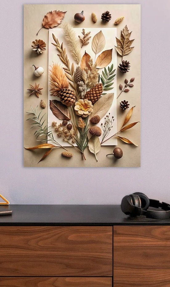 Autumnal Still Life with Natural Elements — metal poster wall art by Lineer