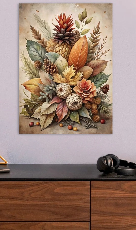 Autumnal Still Life with Pineapple — metal poster wall art by Lineer