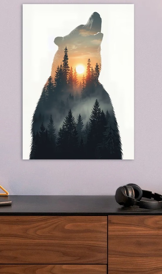 Bear Silhouette with Forest Sunset