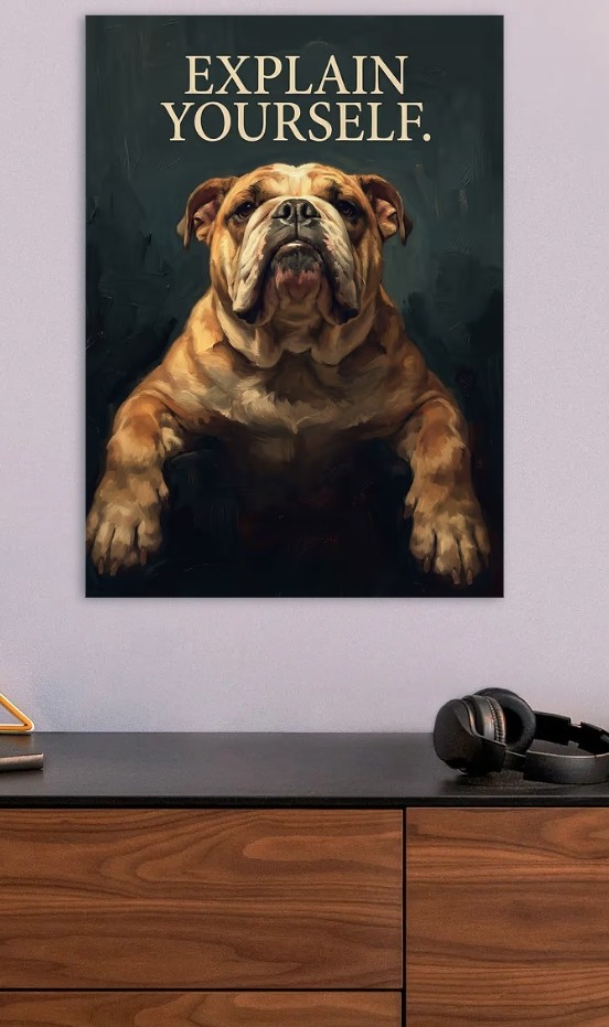 Bulldog Explain Yourself Painting — metal poster wall art by Lineer