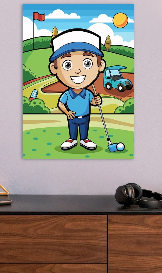 Cartoon Golfer on a Sunny Day — metal poster wall art by Lineer