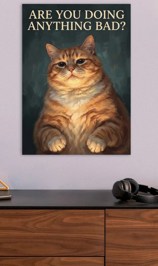 Cat Are You Doing Anything Bad — metal poster wall art by Lineer