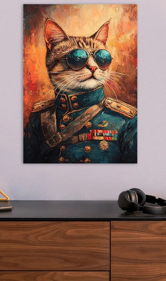 Cat General with Sunglasses Painting — metal poster wall art by Lineer