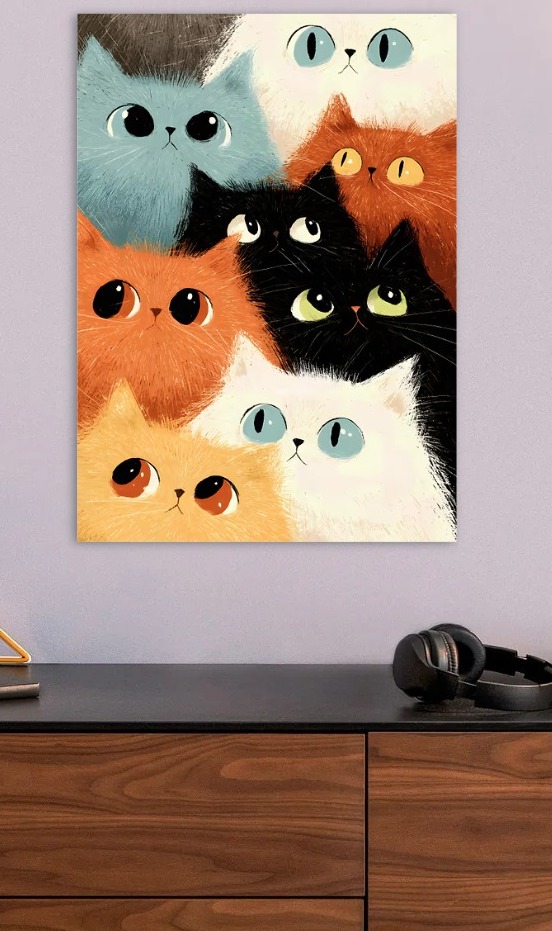 Colorful Cats Illustration — metal poster wall art by Lineer