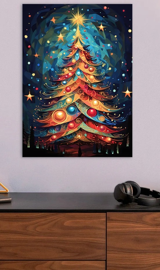 Colorful Christmas Tree Pixel Art — metal poster wall art by Lineer