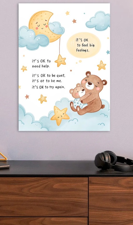 Comforting Bears and Stars Illustration — metal poster wall art by Lineer
