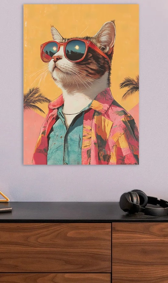Cool Cat in Sunglasses and Hawaiian Shirt — metal poster wall art by Lineer