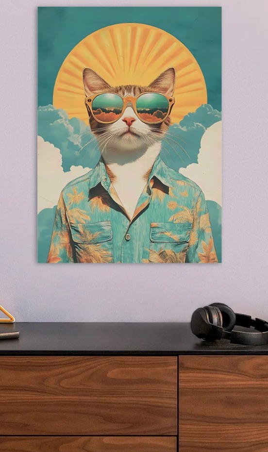 Cool Cat in Sunglasses and Shirt — metal poster wall art by Lineer