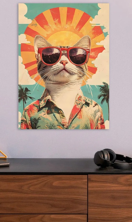 Cool Cat in Sunglasses on Vacation — metal poster wall art by Lineer