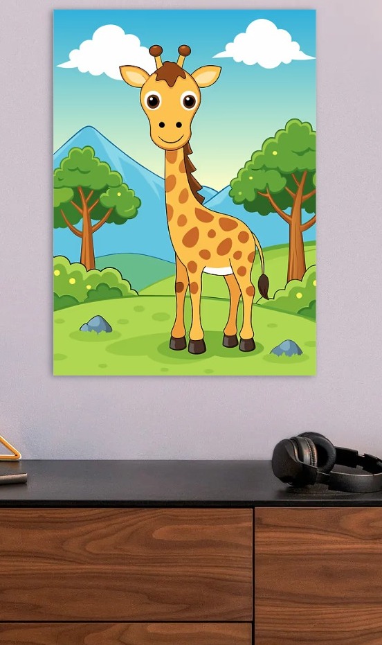 Cute Cartoon Giraffe in Nature — metal poster wall art by Lineer