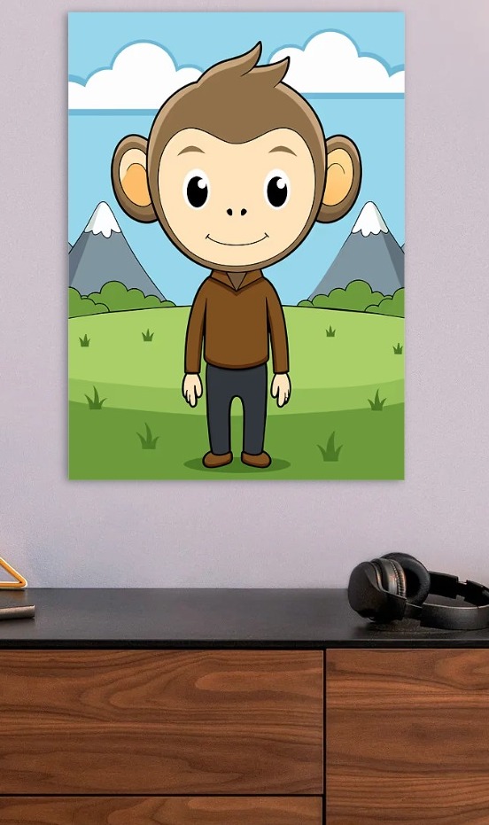 Cute Cartoon Monkey Character — metal poster wall art by Lineer