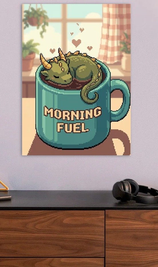 Cute Dragon Sleeping in Coffee Mug — metal poster wall art by Lineer