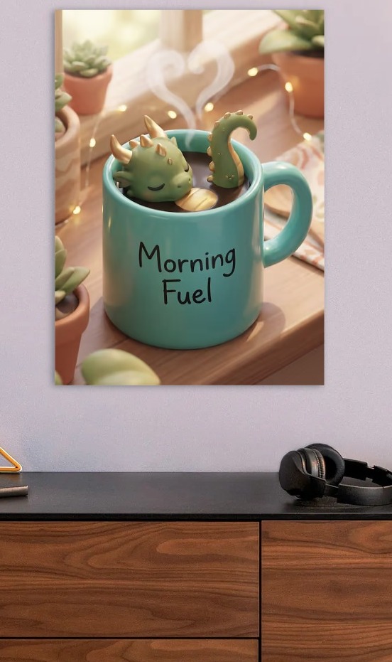 Cute Dragon in Coffee Mug — metal poster wall art by Lineer