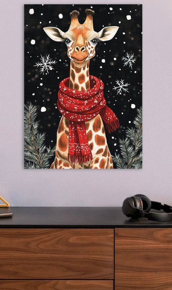 Cute Giraffe in Winter Scarf — metal poster wall art by Lineer