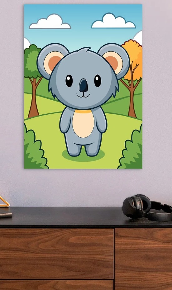 Cute Koala in a Sunny Landscape — metal poster wall art by Lineer
