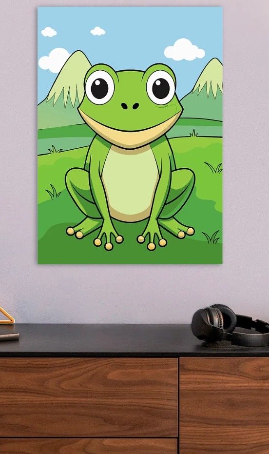 Cute Cartoon Frog in Nature — metal poster wall art by Lineer