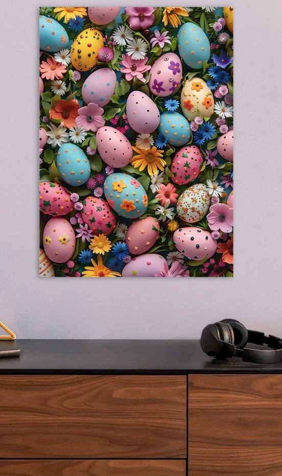 Easter Eggs and Flowers — metal poster wall art by Lineer