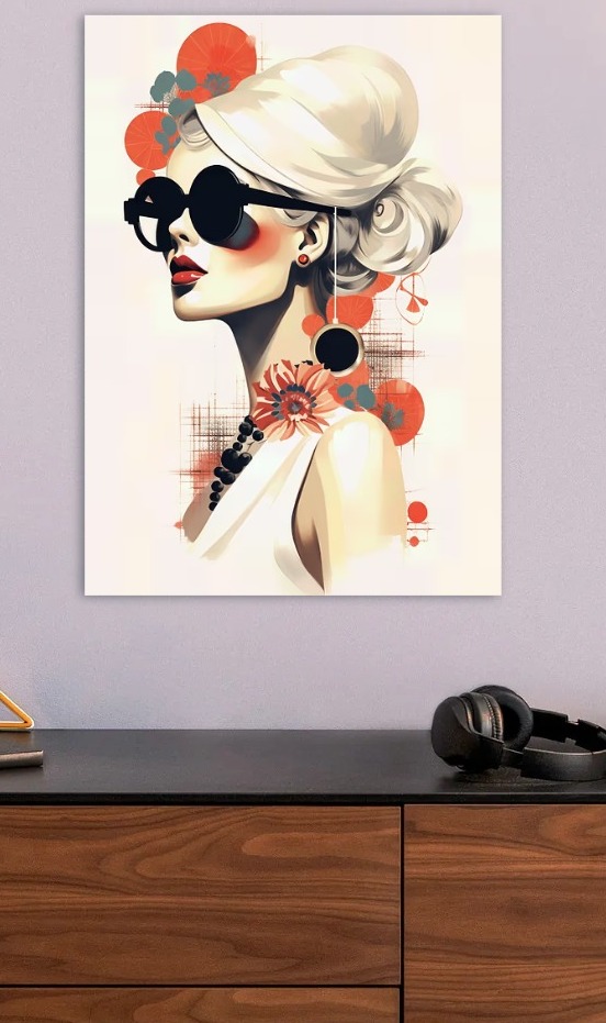Elegant Woman with Sunglasses Illustration — metal poster wall art by Lineer