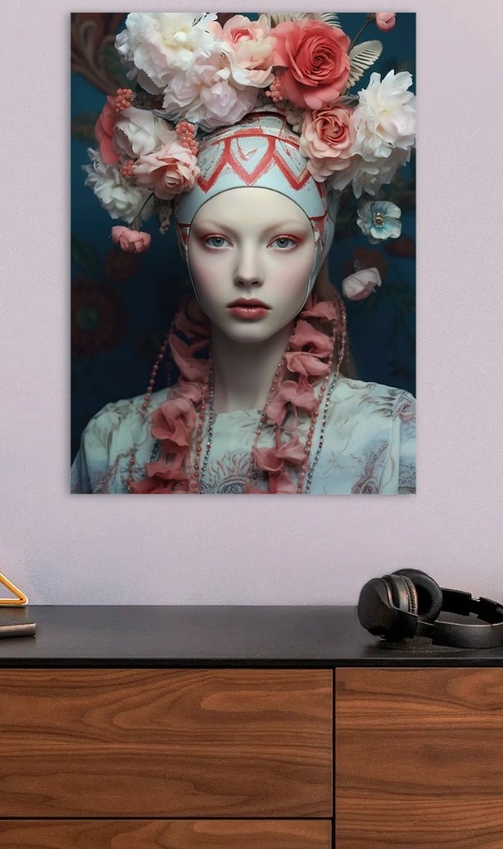 Floral Headdress Portrait — metal poster wall art by Lineer