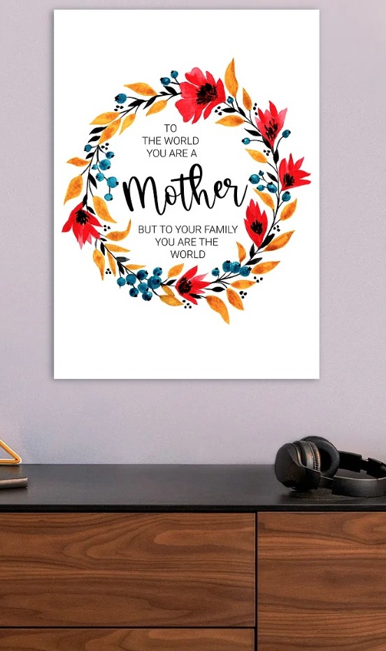 Floral Mothers Day Watercolor Wreath — metal poster wall art by Lineer