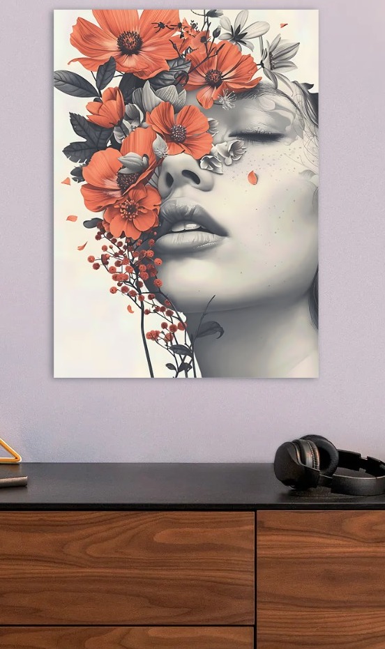 Floral Woman Portrait — metal poster wall art by Lineer
