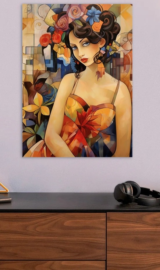 Floral Woman Portrait in Abstract Style — metal poster wall art by Lineer