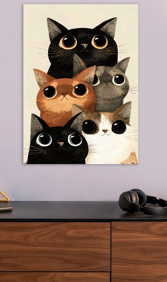 Group of Cute Cartoon Cats — metal poster wall art by Lineer