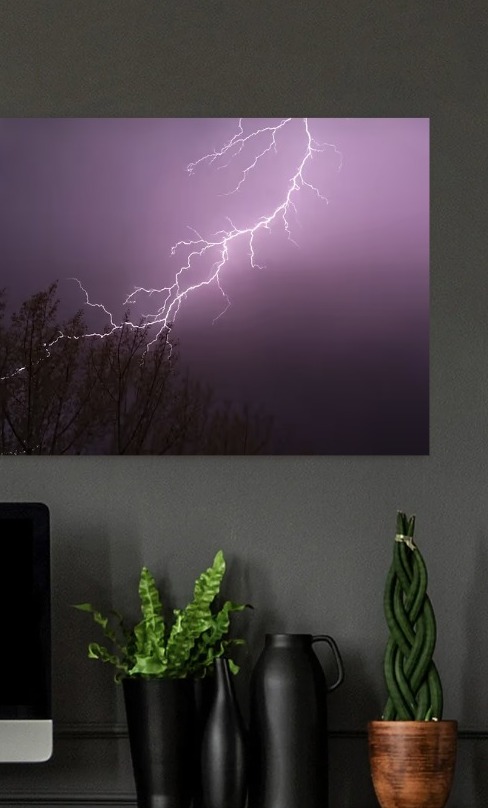 Lightning Strike Over Trees — metal poster wall art by Lineer
