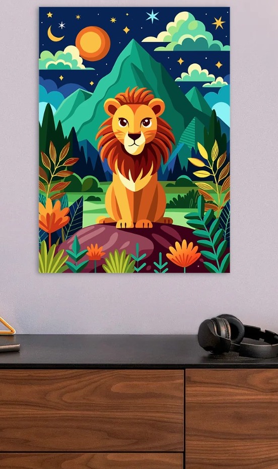 Majestic Lion in a Starry Mountain Landscape