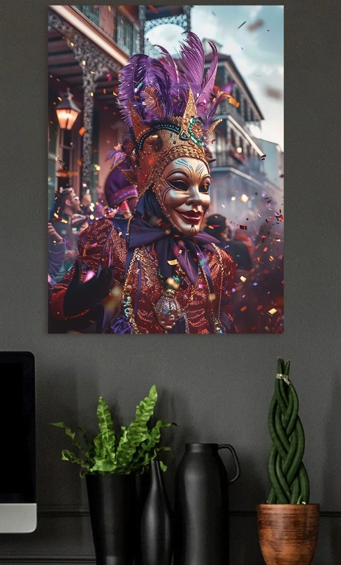 Mardi Gras Masked Figure Celebration — metal poster wall art by Lineer