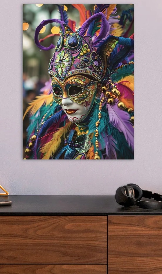 Mardi Gras Masked Figure Portrait — metal poster wall art by Lineer