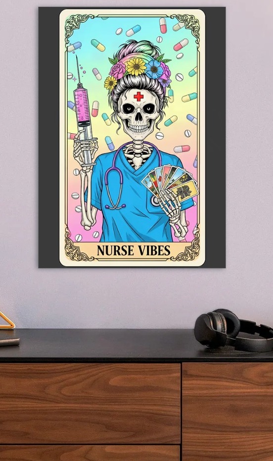 Nurse Vibes Skeleton Tarot Card — metal poster wall art by Lineer