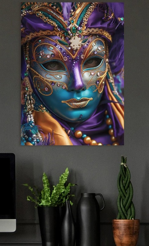 Ornate Venetian Carnival Mask Close-Up — metal poster wall art by Lineer