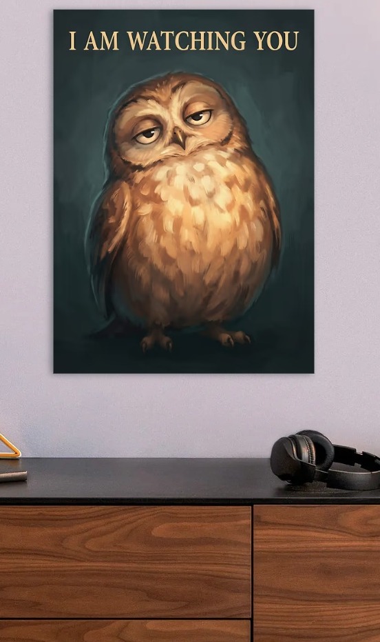 Owl Watching You — metal poster wall art by Lineer