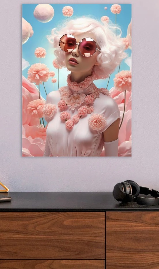 Pink Floral Fashion Portrait — metal poster wall art by Lineer