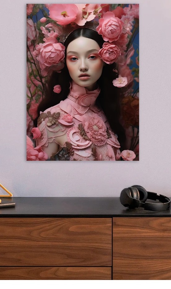 Pink Floral Portrait — metal poster wall art by Lineer