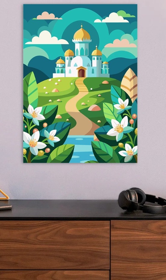 Pixel Art Castle Landscape — metal poster wall art by Lineer