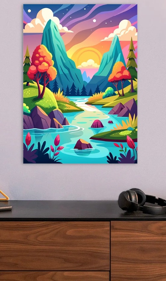 Pixel Art Mountain Landscape — metal poster wall art by Lineer