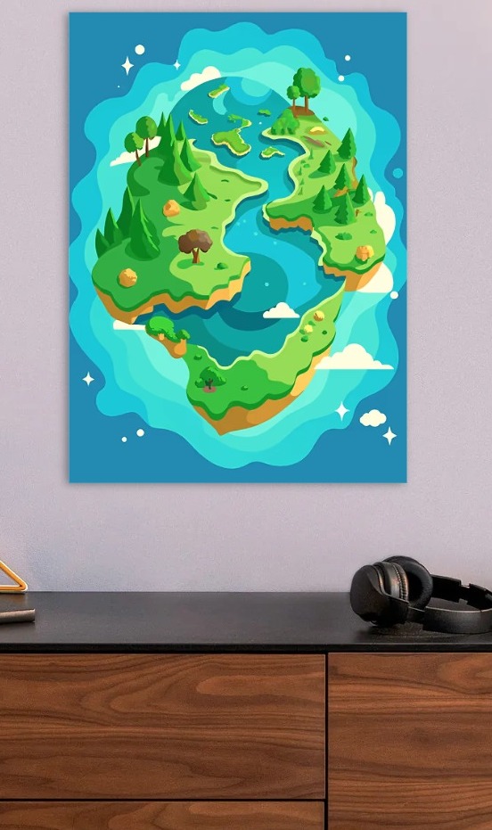 Pixel Art Planet Earth — metal poster wall art by Lineer