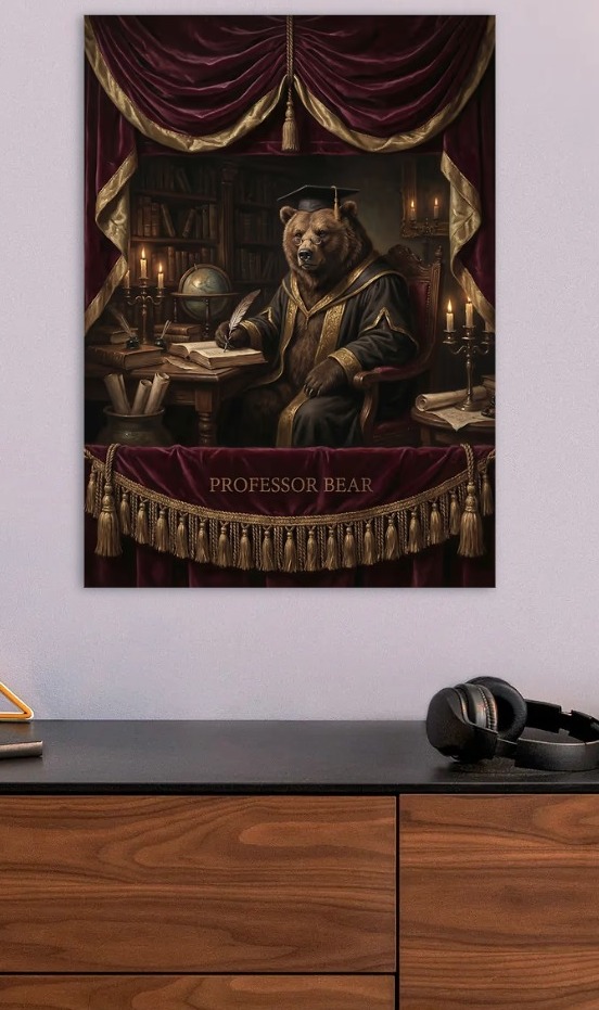 Professor Bear in Study — metal poster wall art by Lineer
