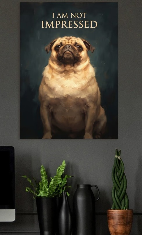 Pug I Am Not Impressed Painting — metal poster wall art by Lineer
