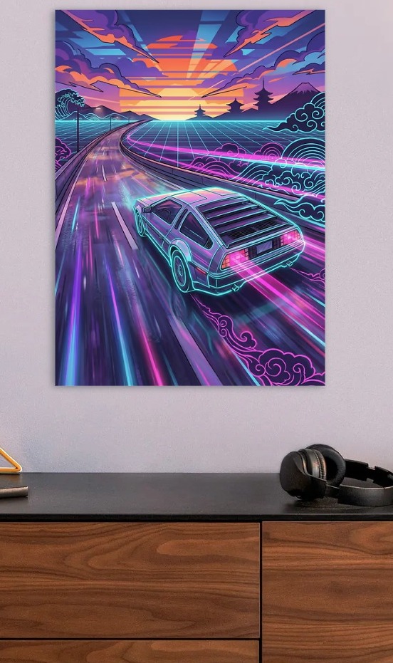 Retro DeLorean on a Neon Highway