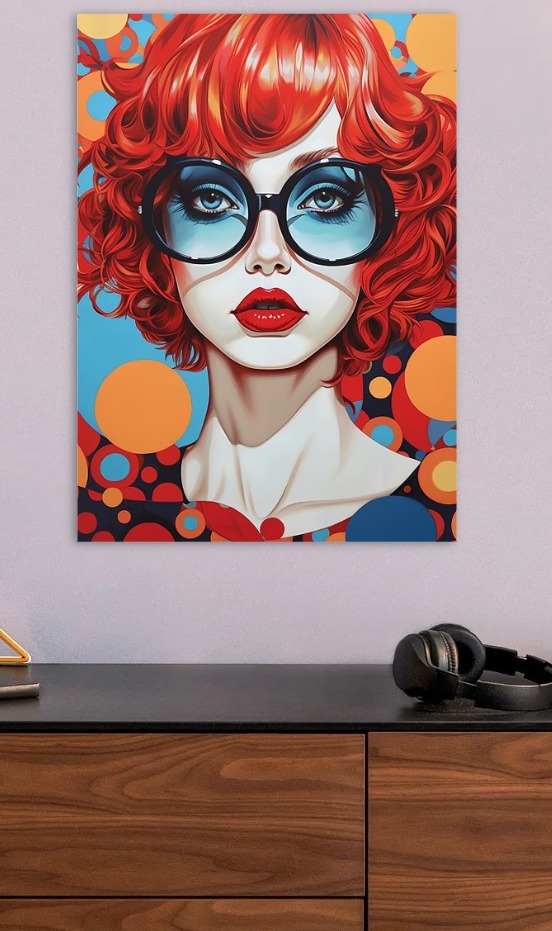 Retro Girl with Glasses Portrait — metal poster wall art by Lineer