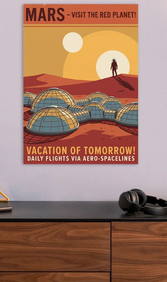 Retro Mars Vacation Poster — metal poster wall art by Lineer