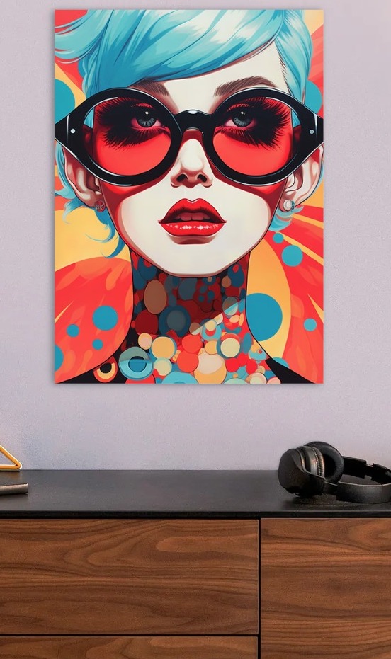 Retro Woman Portrait with Sunglasses — metal poster wall art by Lineer